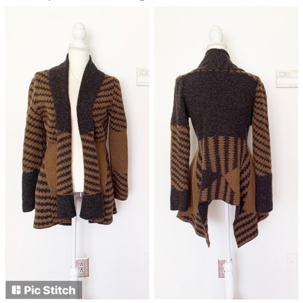 Kial Gray Camel Brown Long Sleeve Open Front Sweater Cardigan Size Small